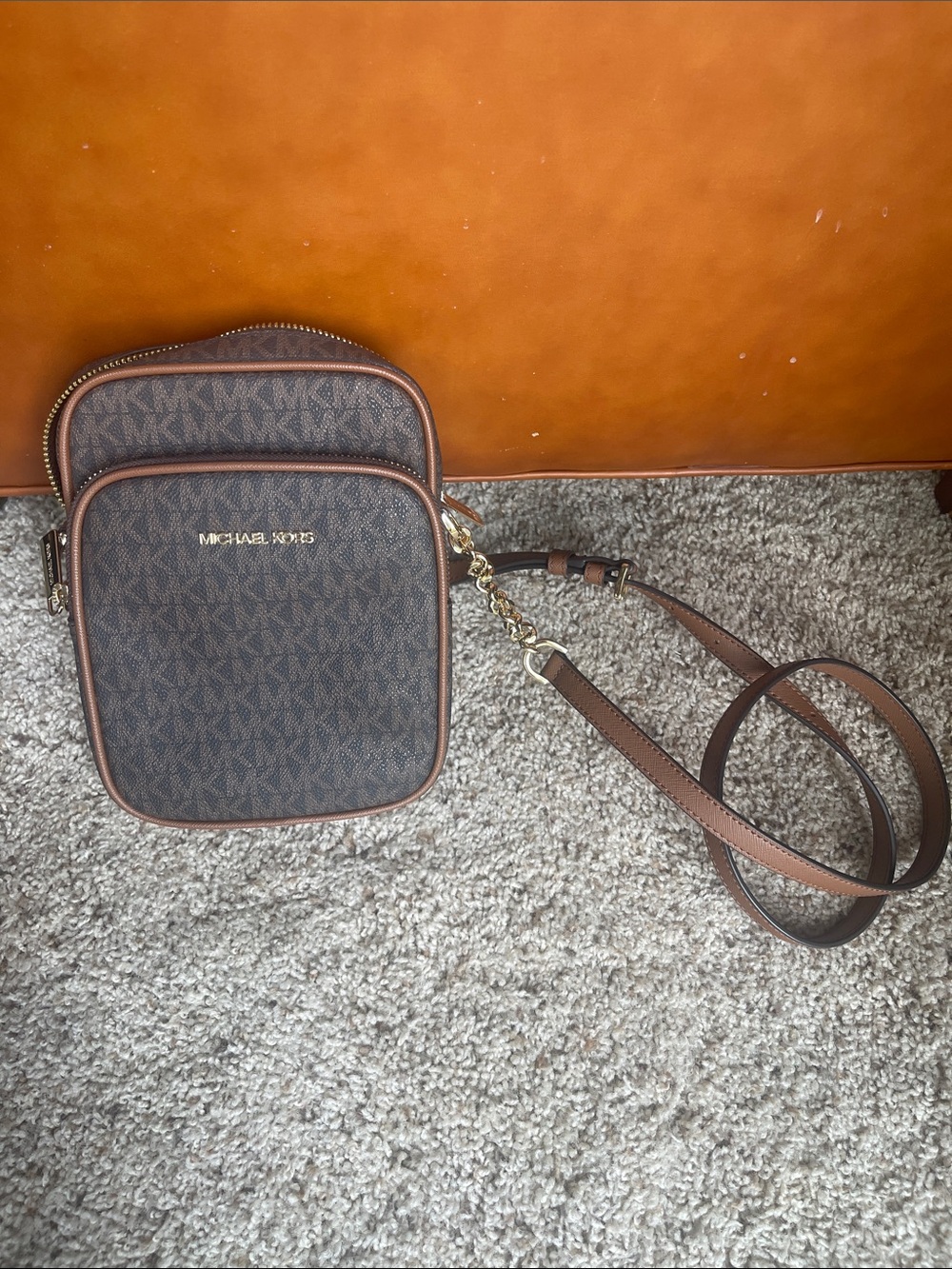 Michael Kors Brown Logo Crossbody with Gold Hardware